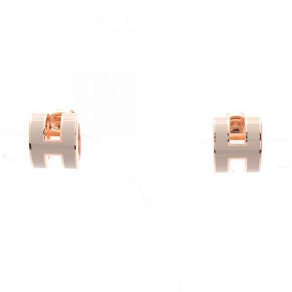 Hermes Hermès MINI POP H earrings in gold-plated GP (beige and gold) with mar... - Picture 1 of 5